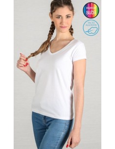 Camiseta mujer cuello pico rainbow sublimacion poliéster tacto algodon