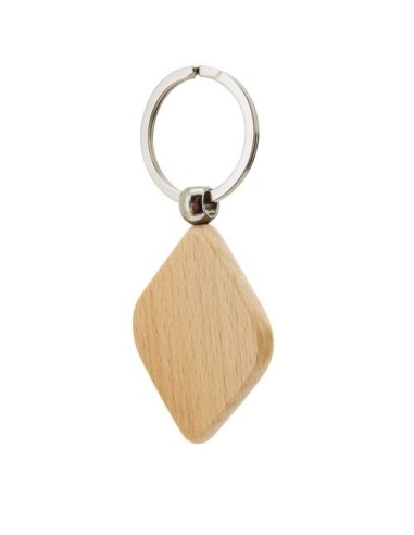 Llavero de madera clara personalizable forma rombo