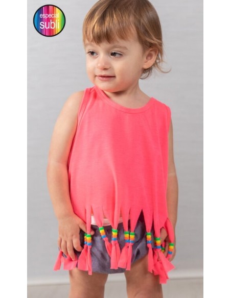 Camisetas tirantes bolitas color rosa niña 160gr sublimacion