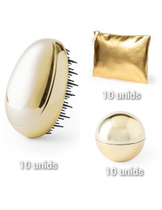 Lote de 30 articulos ideal para eventos 10 labiales, 10 cepillos y 10 neceseres peq COLOR ORO