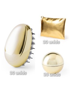 Lote grande de 90 articulos ideal para eventos 30 labiales, 30 cepillos y 30 neceseres peq color ORO