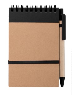Libreta de carton pequeña tira negra con boligrafo a juego 9.7 x 14.4 x 1 cm