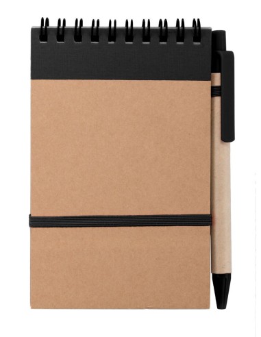 Libreta de carton pequeña tira negra con boligrafo a juego 9.7 x 14.4 x 1 cm