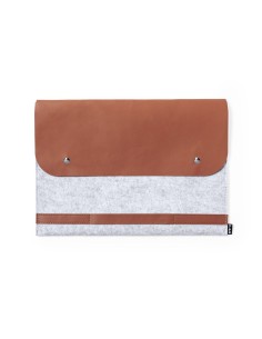 Funda ordenador portátil de fieltro gris claro y polipiel personalizable