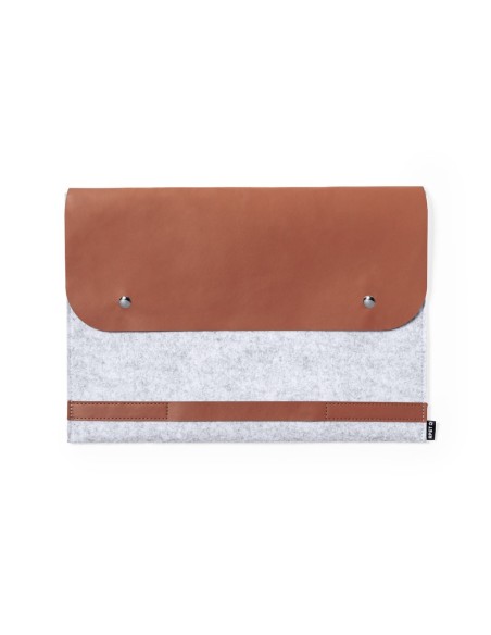 Funda ordenador portátil de fieltro gris claro y polipiel personalizable