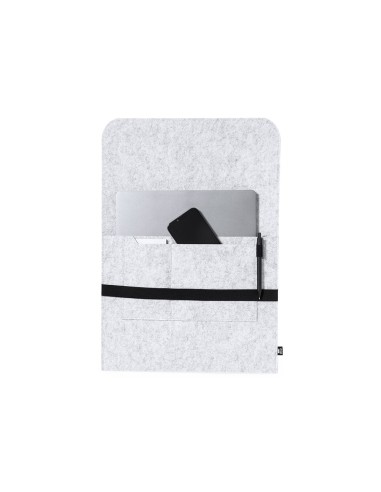 Funda de ordenador portátil fieltro gris claro con tira negra