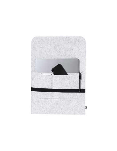 Funda de ordenador portátil fieltro gris claro con tira negra