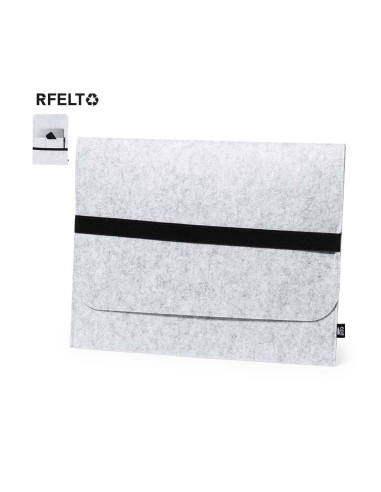 Funda de ordenador portátil fieltro gris claro con tira negra
