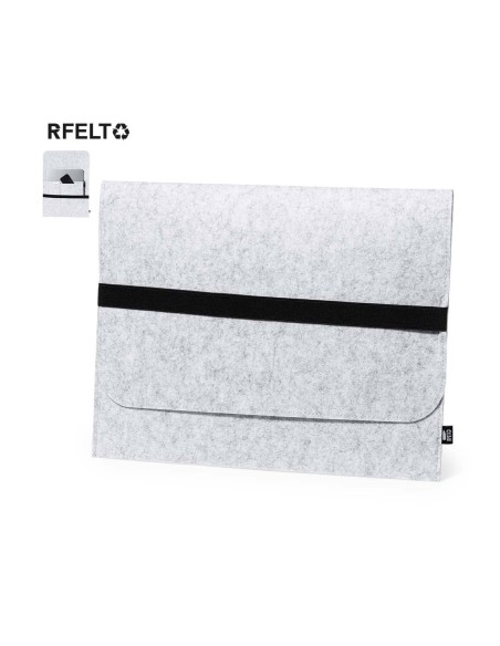 Funda de ordenador portátil fieltro gris claro con tira negra