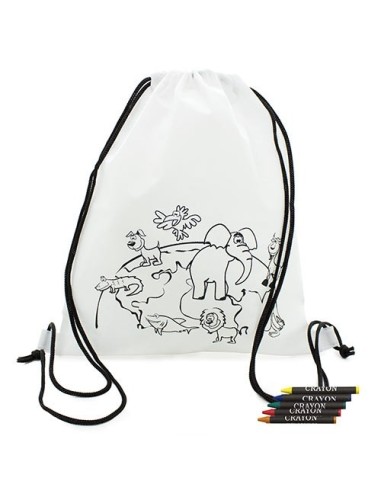 Saco mochila no woven con 5 ceras para colorear