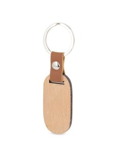 Llavero de madera cinta de cuero alargado