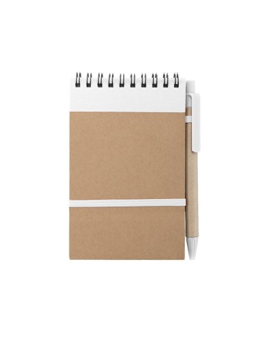 Libreta de carton blanco pequeña con boligrafo a juego 9.7 x 14.4 x 1 cm
