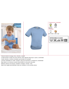 Body bebé azul de algodón para personalizar | 0-24 meses 2