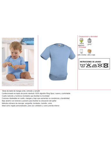 Body bebé azul de algodón para personalizar | 0-24 meses