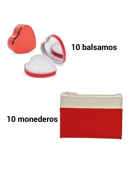 Nuevo Lote 10 labial corazon rojo + 10 monedero rojo