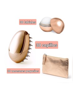 Lote de 90 articulos ideal para eventos 30 labiales, 30 cepillos y 30 neceseres peq ORO ROSA