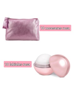 Lote de 20 articulos 10 labiales esfera rosa y 10 neceser tira ROSA
