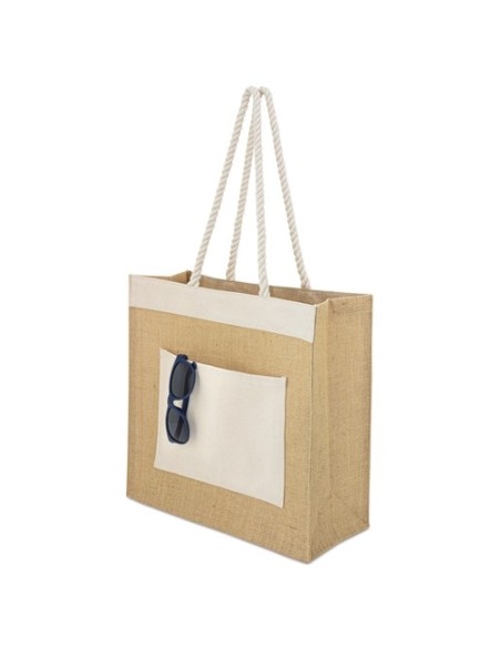 Bolsa yute y algodon con bolsillo de asa larga