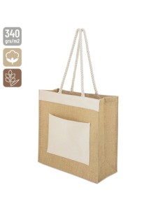 Bolsa yute y algodon con bolsillo de asa larga
