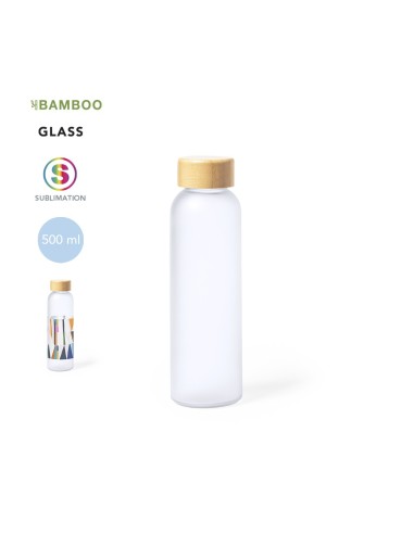 Botella cristal tapon bambu sublimacion