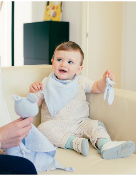 Set doudou + bandana + mordedor de musolina azul interbaby