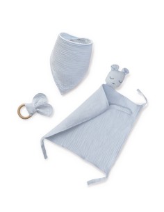 Set doudou + bandana + mordedor de musolina azul interbaby 2