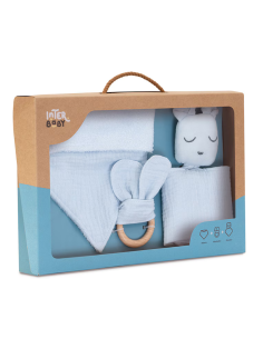 Set doudou + bandana + mordedor de musolina azul interbaby