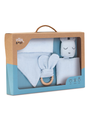 Set doudou + bandana + mordedor de musolina azul interbaby