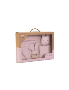 Set doudou + bandana + mordedor de musolina rosa interbaby