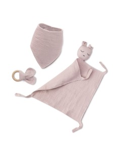 Set doudou + bandana + mordedor de musolina rosa interbaby 2