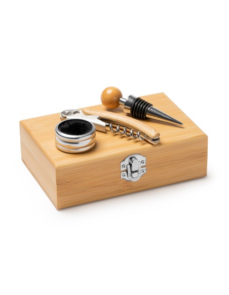 Set 3 piezas de vino en caja de bambu