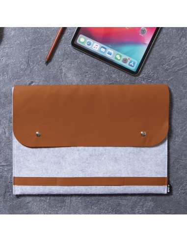 Funda ordenador portátil de fieltro gris claro y polipiel personalizable