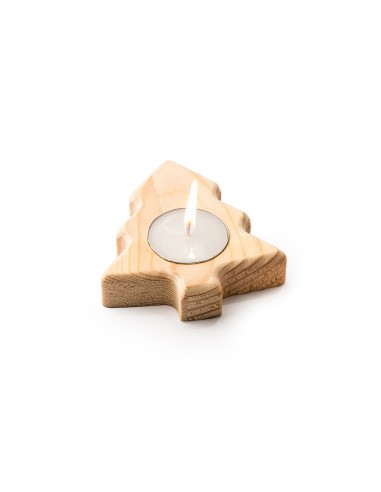 Vela en soporte de madera con diseños navideños