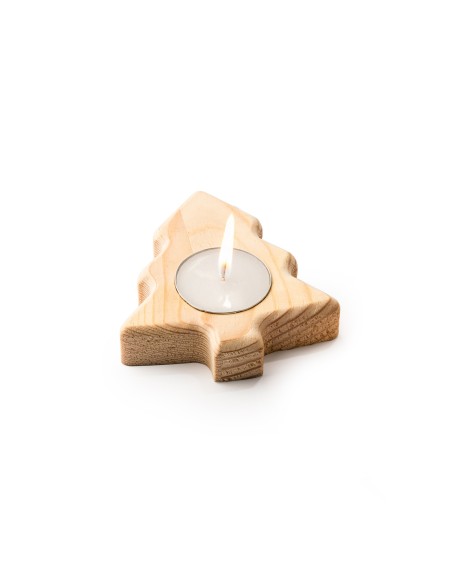 Vela en soporte de madera con diseños navideños