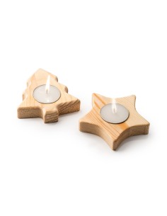 Vela en soporte de madera con diseños navideños