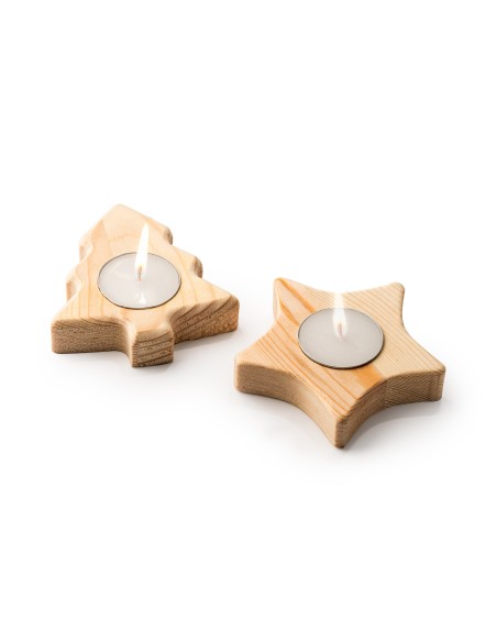 Vela en soporte de madera con diseños navideños