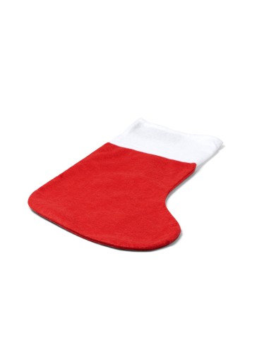 Calcetin navideño en poliester, color rojo y blanco personalizable med
