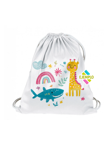 saco mochila blanco con bolsillo interior sublimacion