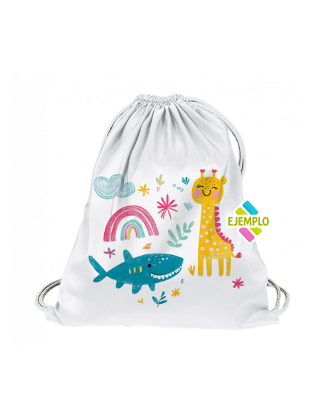 saco mochila blanco con bolsillo interior sublimacion