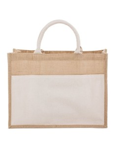 Bolsa de yute y algodon asa corta y bolsillo 2