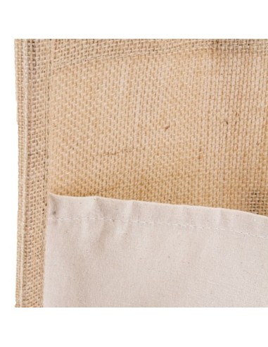 Bolsa de yute y algodon asa corta y bolsillo