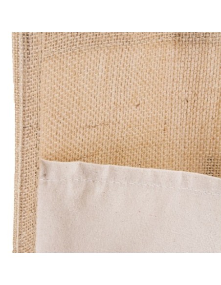 Bolsa de yute y algodon asa corta y bolsillo