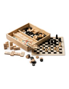 Set de 4 juegos: mikado, ajedrez, damas y domino