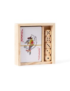 Juego de cartas y dados en caja de madera