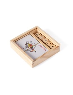 Juego de cartas y dados en caja de madera 2