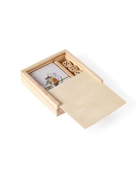 Juego de cartas y dados en caja de madera