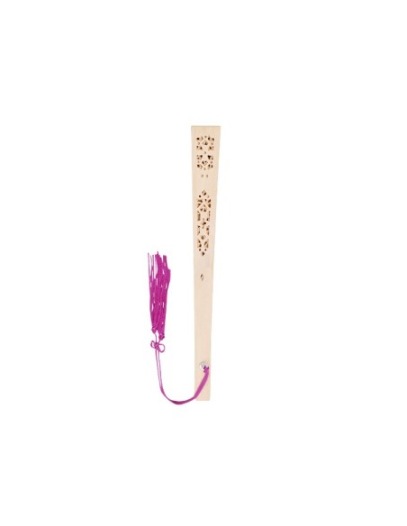 Abanico de madera con pompon rosa fiesta bodas, comuniones