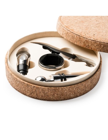 Set de 4 piezas de vino en caja de corcho