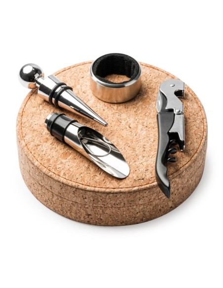 Set de 4 piezas de vino en caja de corcho