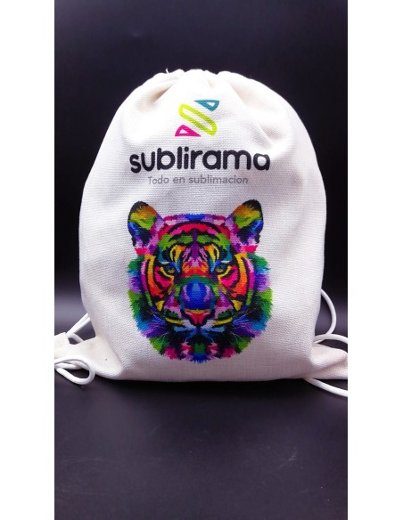 Saco mochila en poliéster tipo lino sublimacion